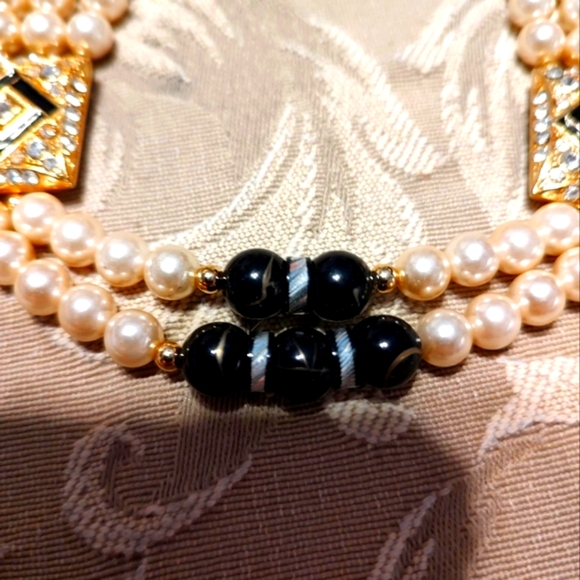 🌹 Magnificent Vintage Elaborate Cream Pearl & Rhinestone Gold Statement Neckla - Picture 6 of 16